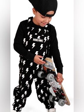 REBEL BRO Baby Boys Lightning Bolt Overalls in Jagger Streetwear Urban Size 3-6M